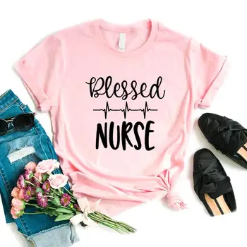 Velsignet Sygeplejerske hjerteslag Print Kvinder tshirt Bomuld Casual Sjove t-shirt i Gave Til Lady Yong Pige Top Tee 6 Farver A-1020