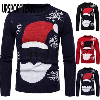 Plus Størrelse XXL Jul Sweater Mænd Santa Print Trække Homme Mænd Sweater, Pullover med Lange Ærmer O-Neck Strikket Sweaters Mænd Tøj