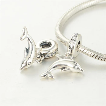 Oprindelige 925 Sterling Sølv Charms Perler Hoppe Dolphin Stil Passer Charm I Sølv Armbånd Til Kvinder & Mænd-Smykker Til Kærlighed