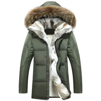 2020 vinter Mænd og kvinder duck ned jakke mænd frakke parkacoats varm Kanin pels krave Hætte Varm Ned Frakke Mandlige Parkacoats for mænd