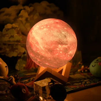 Moon Lamp 3D Moon Led Nat Lys Lampe med Stativ-Stjernede Galaxy Lampe 3D Månens Nat Lys Fjernbetjening 16 Farver til børneværelset