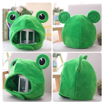 Nyhed Sjove Stor Frog Eyes Søde Tegneserie Plys Hat Toy Grønne Fuld Hovedbeklædning Cap Kostume Part Kjole Op Foto Prop