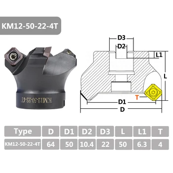 XCAN KM12R50-22-4T Hårdmetal Indsætte Fastspændt Face Mill CNC Drejebænk, Fræser