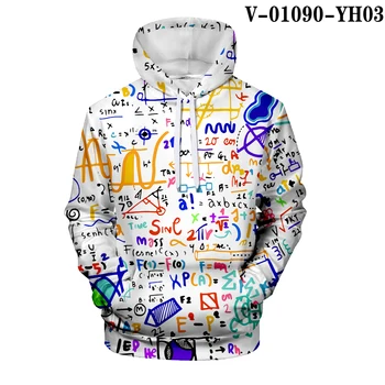 Graffiti Hoodie Farverige 3D Mand Sjove Matematik Logistik kemi Hætteklædte High Street Sweatshirt Videnskab Formel Harajuku Streetwear