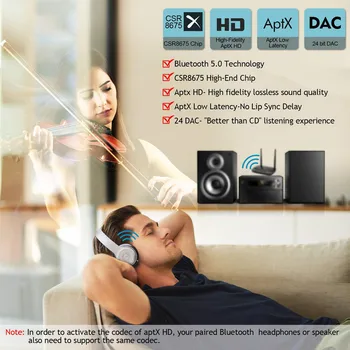 NFC 80m Bluetooth-5,0 Lyd Transmitter Receiver Bypass aptX LL HD Trådløse Adapter SPDIF-AUX-3,5 mm For PC TV 2 Par Hovedtelefoner
