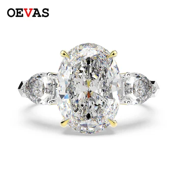 OEVAS 925 Sterling Sølv 9*14 Oval Rubin Safir Topas vielsesringe For Kvinder, Mousserende High Carbon Diamant Fine Smykker