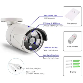 AZISHN H. 265+ 5MP POE IP-Kamera 2592X1944 Udendørs Video Face detection-3IR Array LED CCTV Sikkerhed ONVIF for POE NVR-System