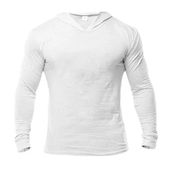 Sommer og efterår nye muskel mænds solid farve blank hætteklædte slim fit fitness sport langærmet T-shirt i Bomuld
