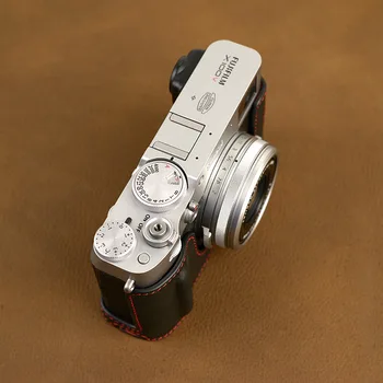 Håndlavet Ægte Ægte Læder Halvdelen Kamera Sag Bag Cover til FUJIFILM X100V