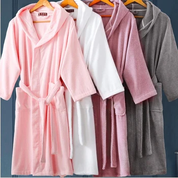 Natkjole hotel morgenkåbe mænd og kvinder, efterår og vinter bomuld håndklæde materiale hætteklædte pyjamas absorberende svømning stor størrelse robe