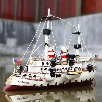 Tin Strygejern Båd Figur Ornament Antikke Amerikanske Flåde Håndværk Metal Skib Model Home Office Desktop Indretning Gave
