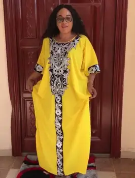 Gratis størrelse længde 160 cm Løs New style Afrikanske kvinders tøj Dashiki mode Pailletter broderi lang kjole