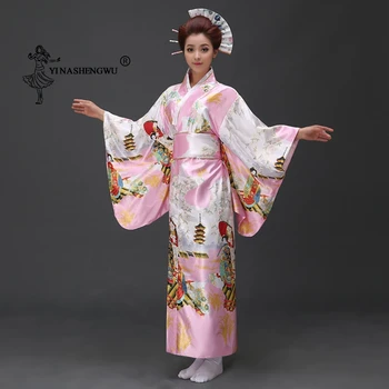 Traditionelle Japanske Blomster Print Lange Kimonoer Japan Femmes Fase Cosplay Kostume Cotume Asian Clothings Sexet Geisha Kvinder Yukata