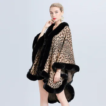2020 Plus Size Vinter Jacquard Væve Kappe Tyk Leopard Frakke Kvinder Faux Pels Krave Store Pendul Svalehale Løs Cardigan