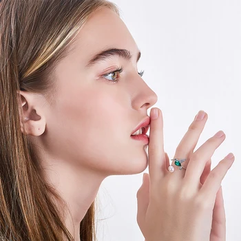 Cdyle Luksus Sølv 925 Smykker Kvinder Pearl ring med Grøn Krystal fra Swarovski Kolibri Finger Ringen Voor Vrouwen