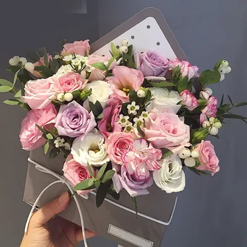 5pcs Elegant Frisk Blomst Pakning Lyserød gaveæske Hånd, der Holder Konvolut Blomst Boks Folding Carton Flower Shop Papirpose Dot Linjer