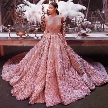Pink Puffy Kjole Til Aften I Dubai I Mellemøsten Lange Gallakjoler Arabisk Bryllup Part Kjoler 2020 Couture Beaded Krystaller Kjoler