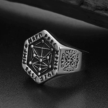 Valily Nordiske mytologi Viking Rune Ring i Rustfrit Stål Kabala Totem Kompas Ring for Mennesket Sekskant Geometriske Smykker