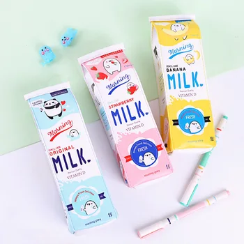 1stk kawaii Tegnefilm Mælk Flaske penalhus Søde PU Blyant Bag Opbevaringspose Korea Kontorartikler, Materiale Kontor skoleartikler