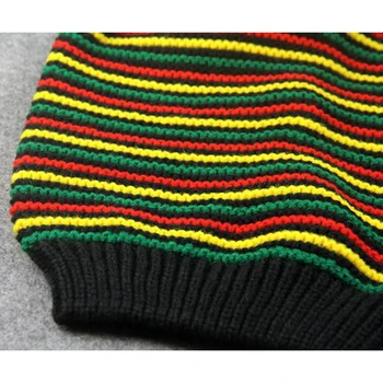 Rainbow Stribe Uld Hat Kvinder Jamaicanske Pom Baggy Stripe Beanie Brim Efterår Og Vinter Varmere Visor Cap Unisex Harajuku Skullies 2019