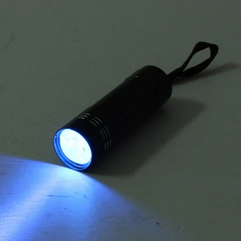 100pcs/masse Mini-Bærbare Aluminium UV uv Blacklight 9 UV-LED Lommelygte Torch Light Lampe