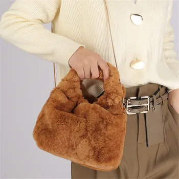 2020 Ny Luksus Designer Damer Taske Mode Kvinders Skulder Crossbody Tasker i Høj Kvalitet Kunstige Kanin Pels Bolsos De Mujer