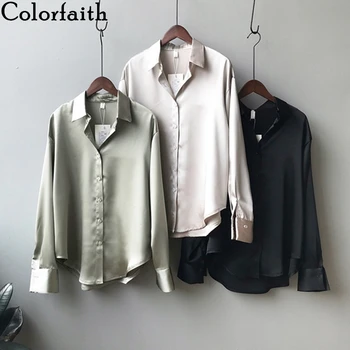 Colorfaith Nye 2021 Kvinder Forår Sommer Satin Bluse Shirts, Casual 4 Farver Oversize Fashionable Kontor Dame Vilde Toppe BL0726