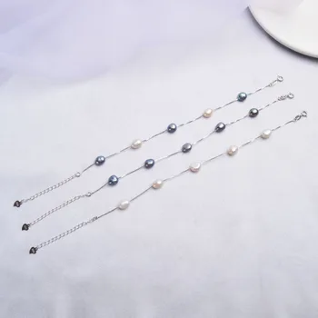 ASHIQI Naturlige Barok Perle Halskæde Armbånd med 925 Sterling Sølv Kæde 6-7mm Ferskvands Perle Smykker Sæt Til Kvinder