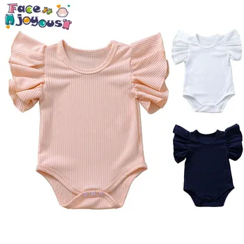 Nyfødte Spædbarn Kids Baby Piger Drenge Korte Ærmer romper Flæser Solid Bomuld Jumpsuits Outfit 0-24M