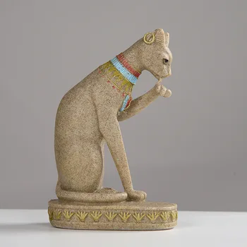 Sandsten Bastet Statue Egyptiske Kat Gud Figur Kat Gamle Egypten Naturlige Sandsten Håndværk Skulptur Hjem Bruser Indretning