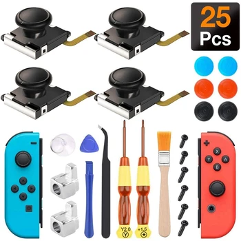 (4 Pack) 3D Analoge Stick Repair Kit for Nintendo Skifte Glæde Con med Metal-Spænder - /Skruemaskine/Thumbstick Greb