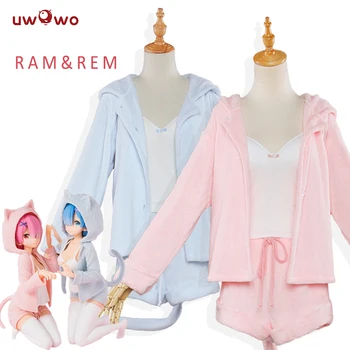 UWOWO Re:Livet i en anden verden fra nul Cosplay Rem Ram Sexet Kat Øre Ver Kostume Kvinder Animationsfilm Re nul Cosplay Pyjamas