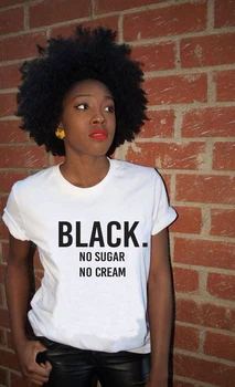 Black Ingen Sukker, Ingen Fløde Trykte Shirts Afslappet Sjov Skjorte Kortærmet Kvinder Kortærmet Grafisk T-Shirt Hvid Top, Tee