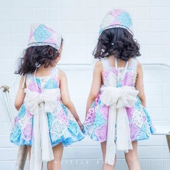 2020summer spanske børnetøj Prinsesse Kjole Børns Fødselsdag Fest Kjole Baby Lace Dress 3stk Børn Kjoler for Piger