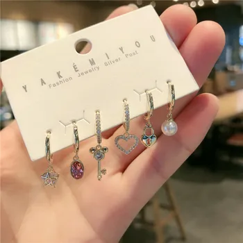 Mode cubic zircon Lock-Tasten Perle Øreringe Sæt 6 Sæt Øreringe Til Kvinder koreanske Mode Smykker 2020 tendens