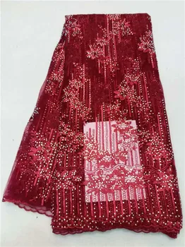 Royal Blue lace stof beaded tyl stof af høj kvalitet nigerianske sten lace fabrics til bryllup 2018 5yard/masse Fersken, grøn, rød