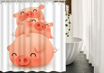 Søde Dyr Tre Små Fat Piggy Nye År Svin, Badeværelse badeforhæng