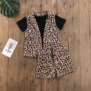 1-6Y Mode Toddler Baby Pige Leopard Print Tøj Kæmpe turn-down krave Jakke + Toppe, T-Shirt + Lynlås Nederdel Træningsdragt Outfit