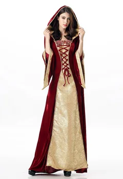 Renæssancen middelalder kjoler lilla til kvinder Robe gothics for piger Princess Velvet Queen Stuepige Halloween Kostume Hætteklædte cosplay