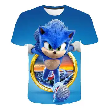 Sommeren Drenge Tegnefilm Sonic hedgehog t-shirt Blå 3D Printet Piger Streetwear Børn, Børn Tøj, Baby Sjove Tshirt O-Hals