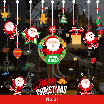 2021 Jul Wall Stickers til Indretning Santa Claus Lille By vægoverføringsbilleder for Windows Glas Fliser selvklæbende Xmas Vægmalerier