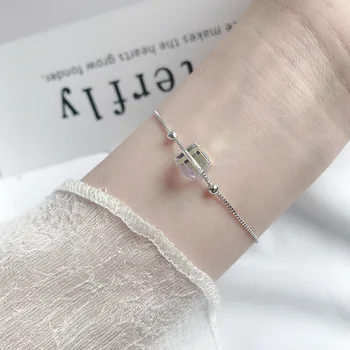 Aurora Square Crystal Ægte 925 Sterling Sølv Armbånd til Kvinder, Kvindelige koreanske Ins Style Box Chain Armbånd Smykker YBR157