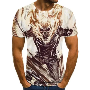 Skull T-shirt Mode Sommeren Korte Ærmer Ghost Ridder Cool T-shirt 3D Kranium Trykt Top Skull T-shirt Mandlige