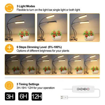 4stk/lot 100 LED vækst Lys Sunlike Fulde Spektrum USB-Plante Plante Lampe Dual-Hoved Dæmpes til indendørs blomster frø growbox