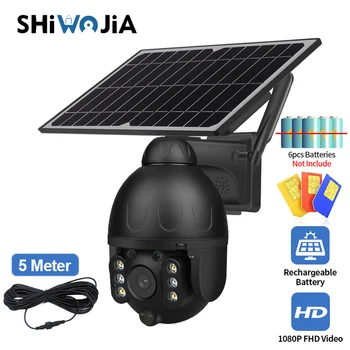 SHIWOJIA Udendørs Sol Kamera, 4G Trådløse GSM-SIM-Sikkerhed Sort Aftagelig Sol Cam Batteri CCTV Videoovervågning Telefon