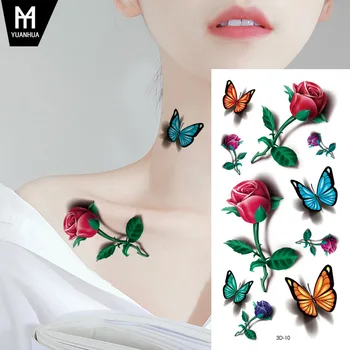 Nye 3D-web kendte farveprint tatoveringer, butterfly flower vandtæt tatoveringer, hot stil cool Halloween