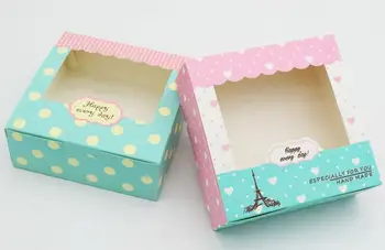 3 størrelser 20pcs Kraftpapir box til kage macaron kraft boks med vindue papir kage cookies emballage bryllupskage cookies box