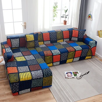 Plaid Mønster L Style Slipcovers sofabetræk til stuen Spandex Snit Hjørne Sofa Sofa Dække Chaiselong Sofa Dækning