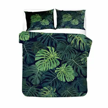 HELENGILI 3D-Sengetøj Sæt Tropiske Planter Print Duvet Cover Sæt Sengetøj med Pudebetræk Sæt sengelinned boligtekstiler #RDZW-20