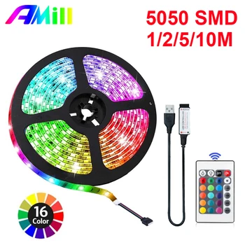 AMill RGB LED Strip Light 5050 Fleksibel LED lysbånd DC 5V 2M-5M-10M 20M Fjernbetjening Til Opholdsstue, Soveværelse Køkken Indretning